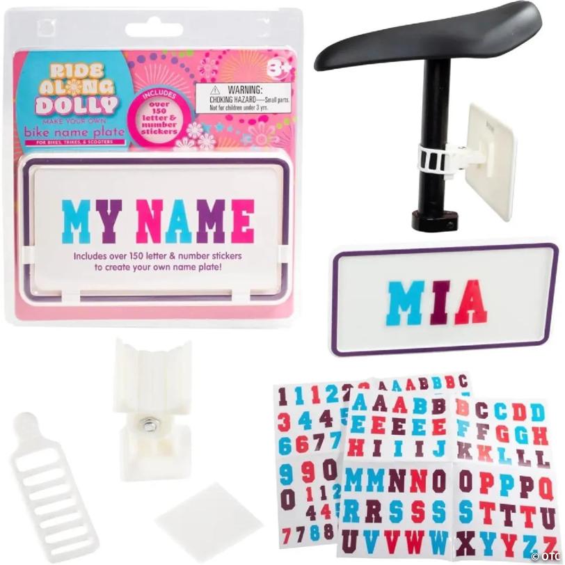 Ride Along Dolly Kid's Bicycle Customizable License Plate -Make Your Own Bike Name Plate - Over 150 Letter and Stickers | USA Decoration®