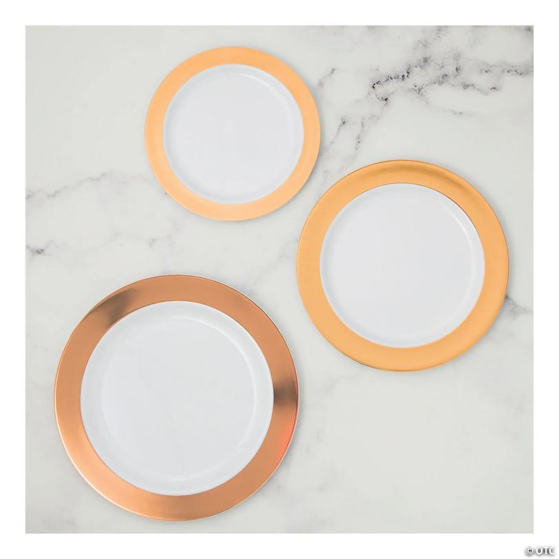 Rose Gold Rim Plastic Party Plates Kit 30 Count | USA Decoration®