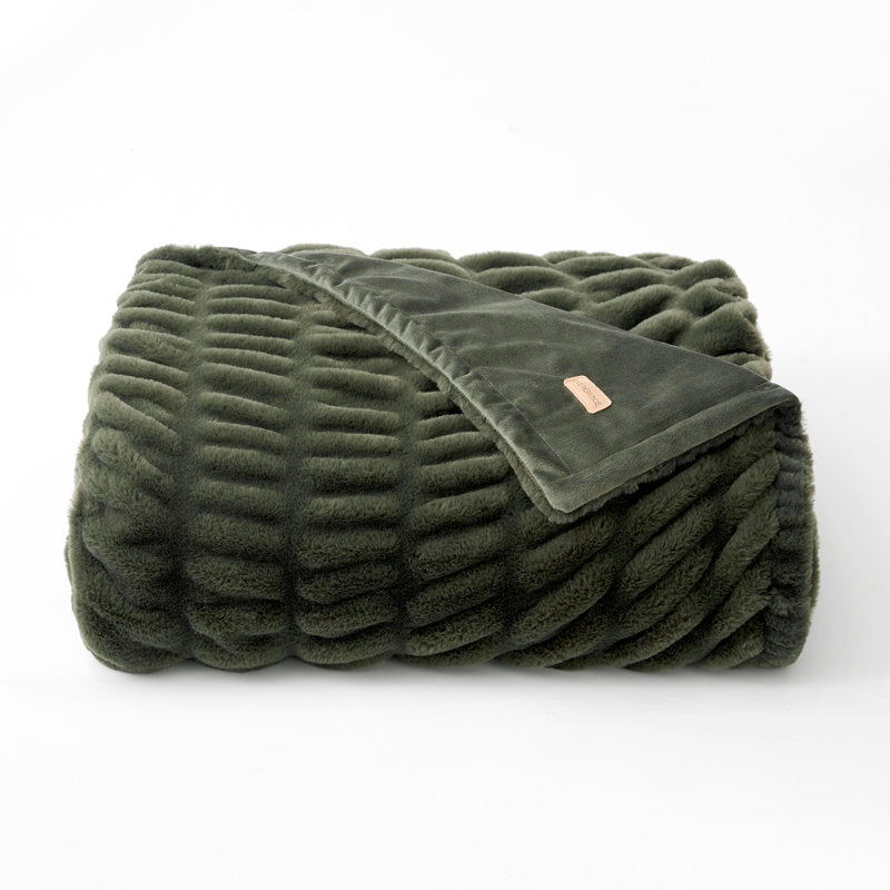Ruched Bubble Faux Fur Throw Blanket