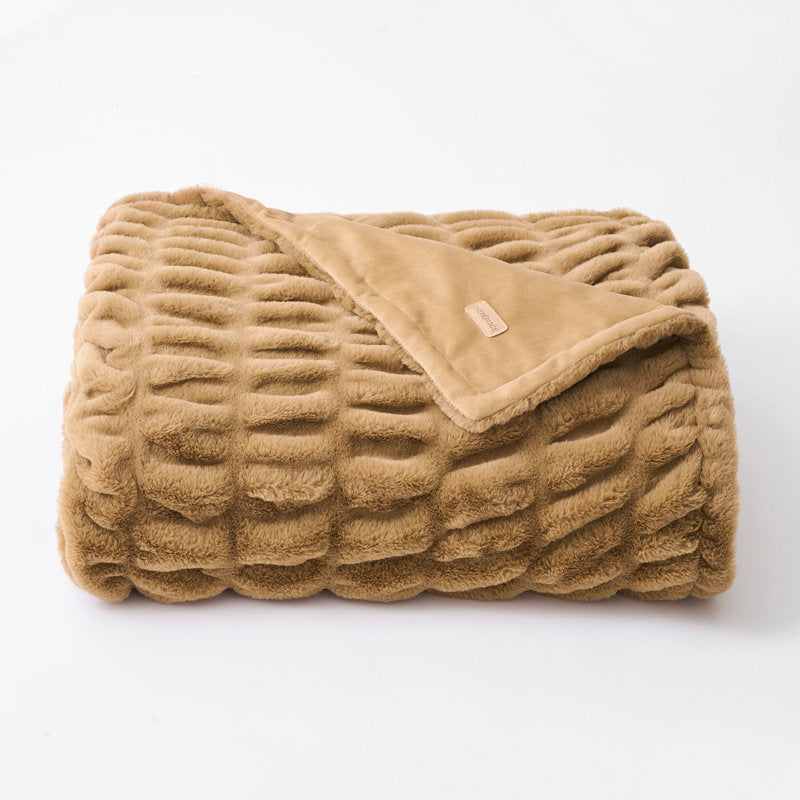 Ruched Bubble Faux Fur Throw Blanket