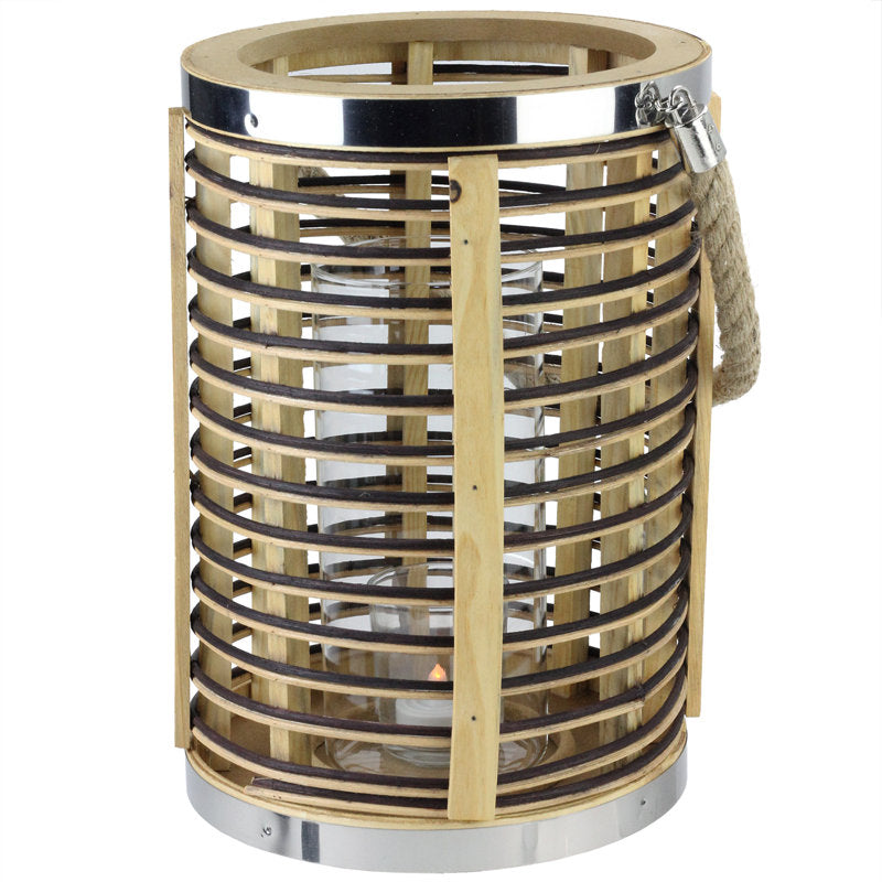 Rustic Chic Cylinderical Rattan Decorative Candle Holder Lantern with Jute Handle