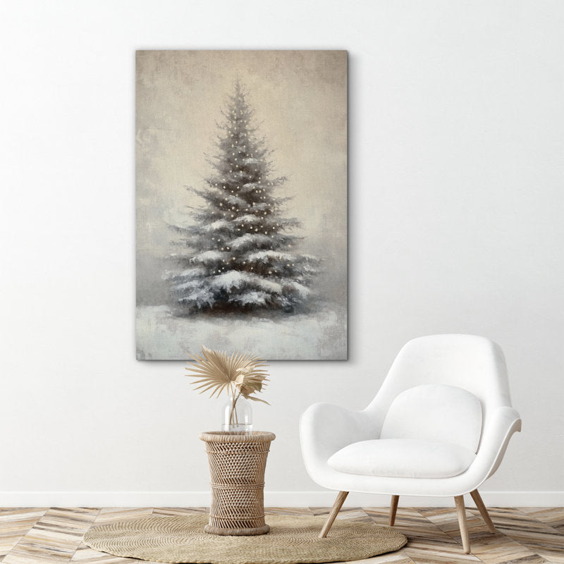 Rustic Gray Christmas Pine Tree Snow Winter Farmhouse Holiday Decor Framed Canvas Print Wall Art