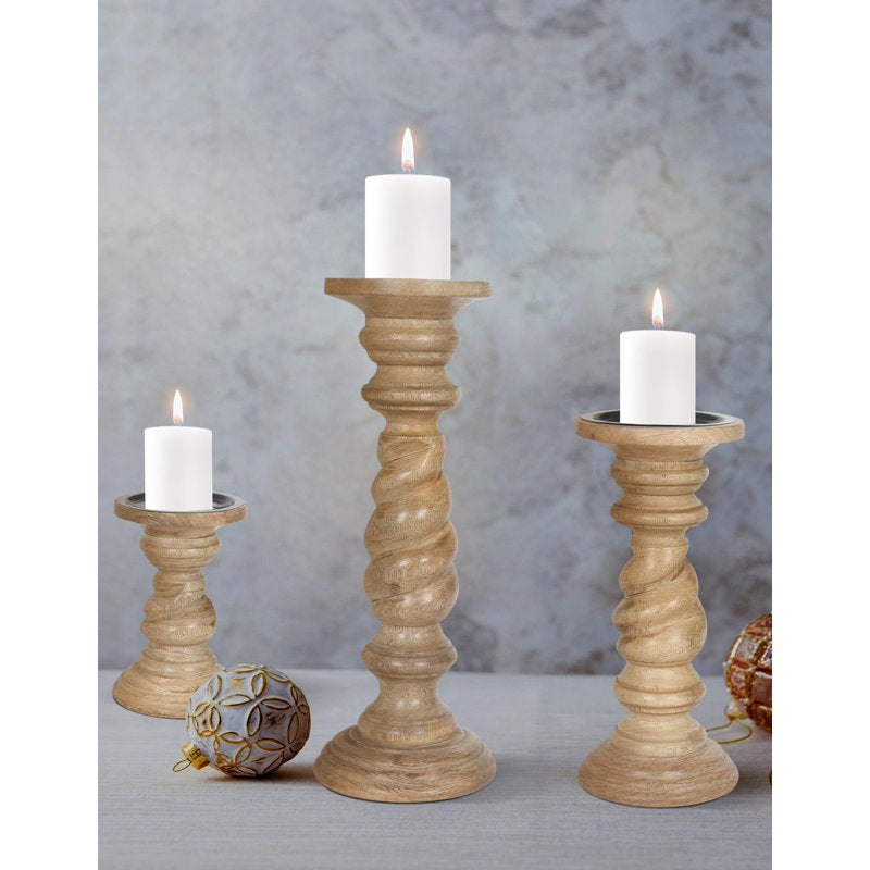 Rustic White Wash Pillar Candle Holder Set of 3 â€“ Rope Design
