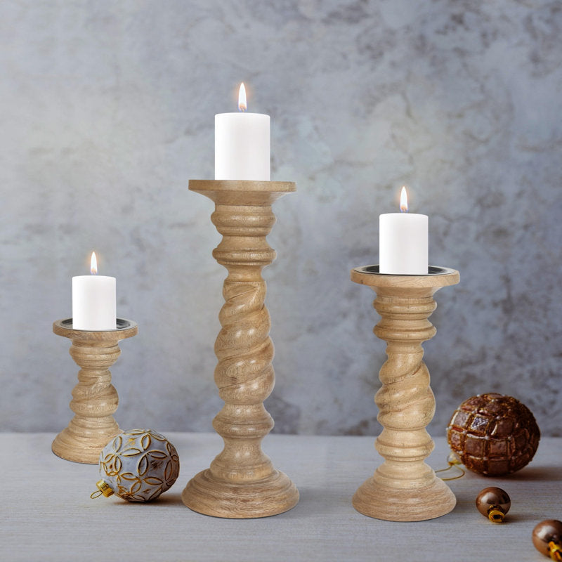 Rustic White Wash Pillar Candle Holder Set of 3 â€“ Rope Design