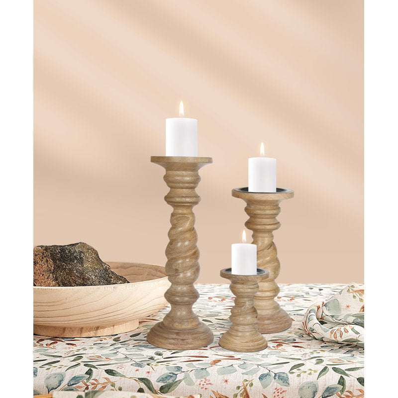 Rustic White Wash Pillar Candle Holder Set of 3 â€“ Rope Design