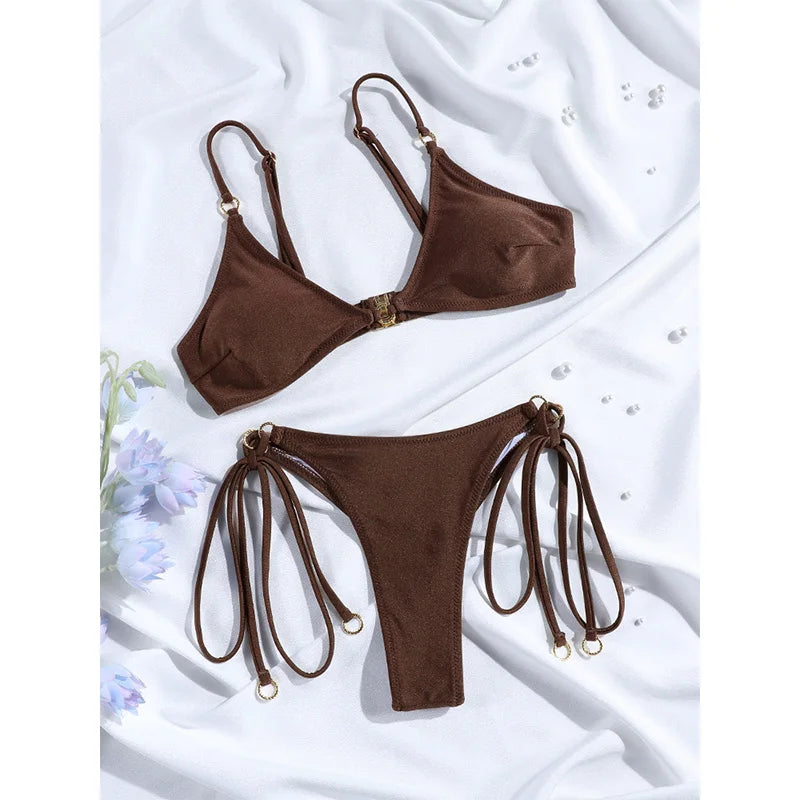 Rinabe String Bikini Blue Bikinis Bandage Swimwear High Cut Swimsuit Style Swimsuits Two-Piece Bathing Suit
