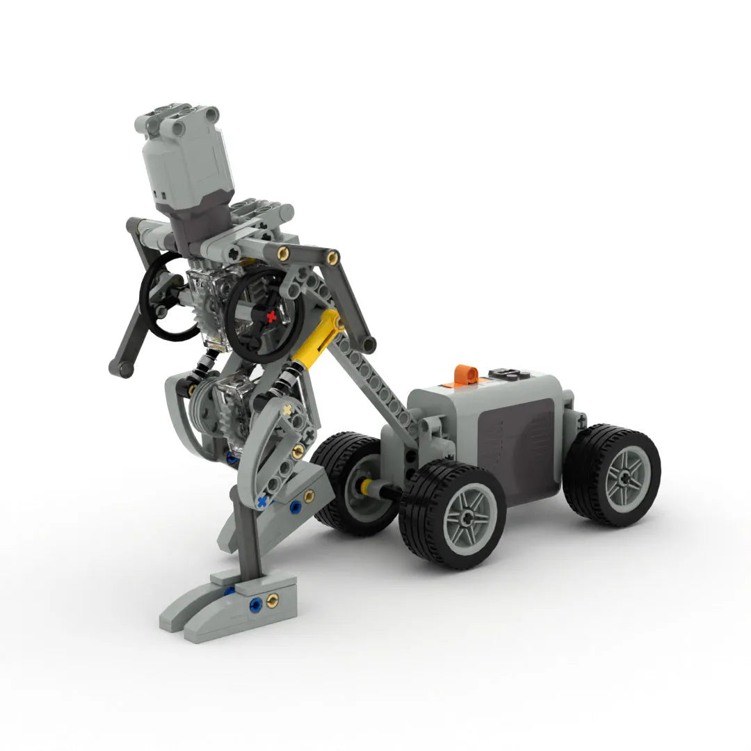 DIY MOC Mechanical Walker – Robot Pulling Wheeled Load, Interlocking Brick Set for Creative Assembly & Kinetic Art Display