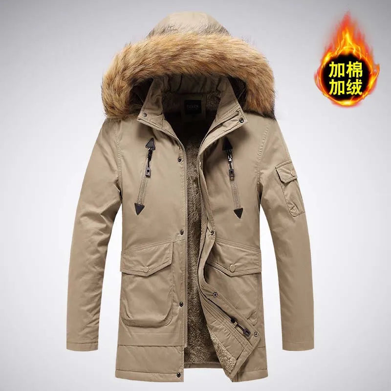 Men Military Fur-Lined Thick Warm Winter Fur Hooded Jackets Windbreaker Coat Outdoor Tactical Parka Outwear High Quality Men's