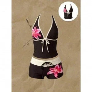 Harajuku Swimwear Two Piece Bikini Women Halter Neck Ruffle Swimsuit Daily Bathing Piece