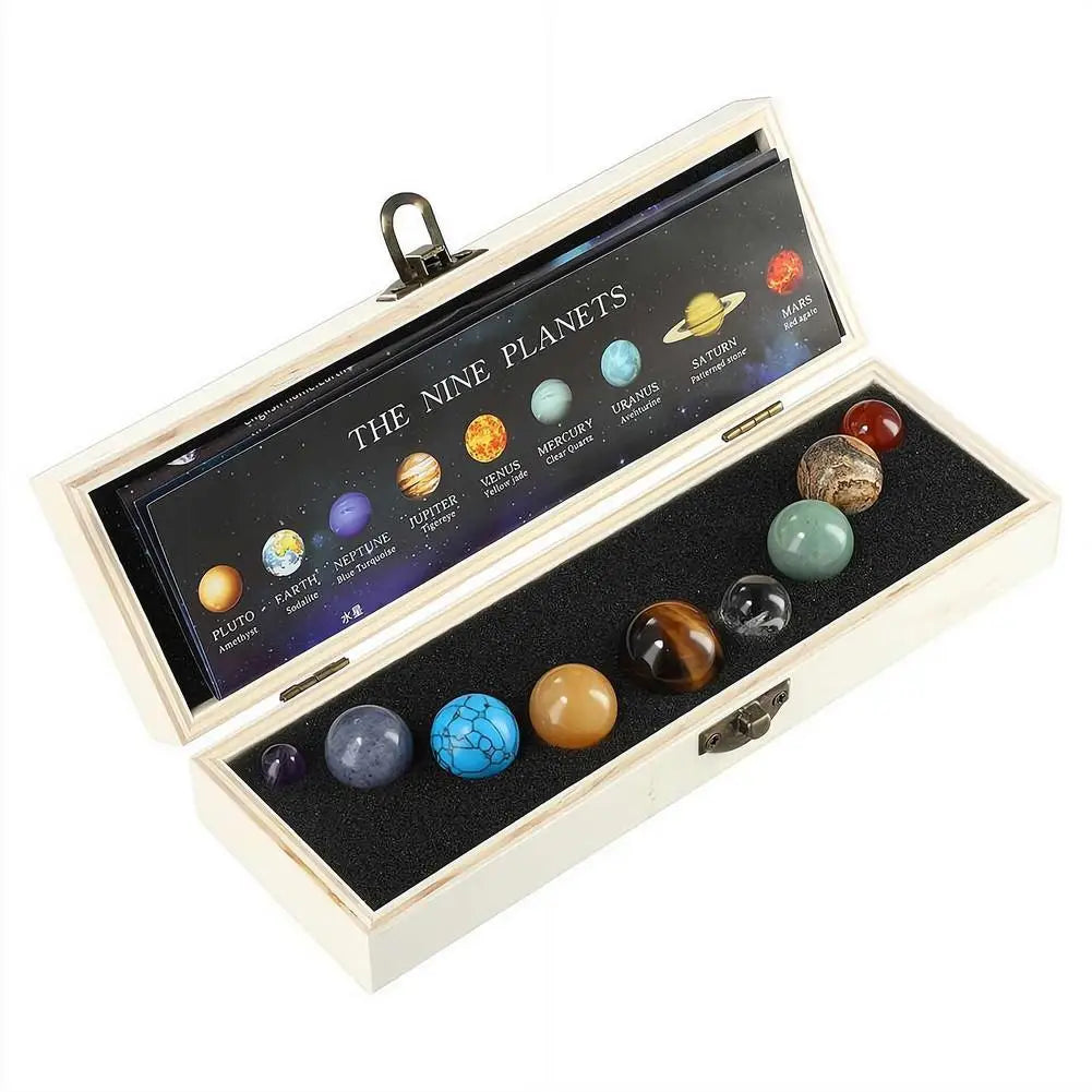 Solar System Natural Crystal Gemstones Set 9 Planets Sphere Ball Stone Galaxy Model Ornaments Gift Home Office Decor