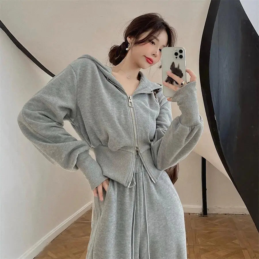 Spring Autumn Women's Sporty Casual Two-Piece Set Student Fashionable Loose Fit Long Sleeve Hoodie And Pants Street Style