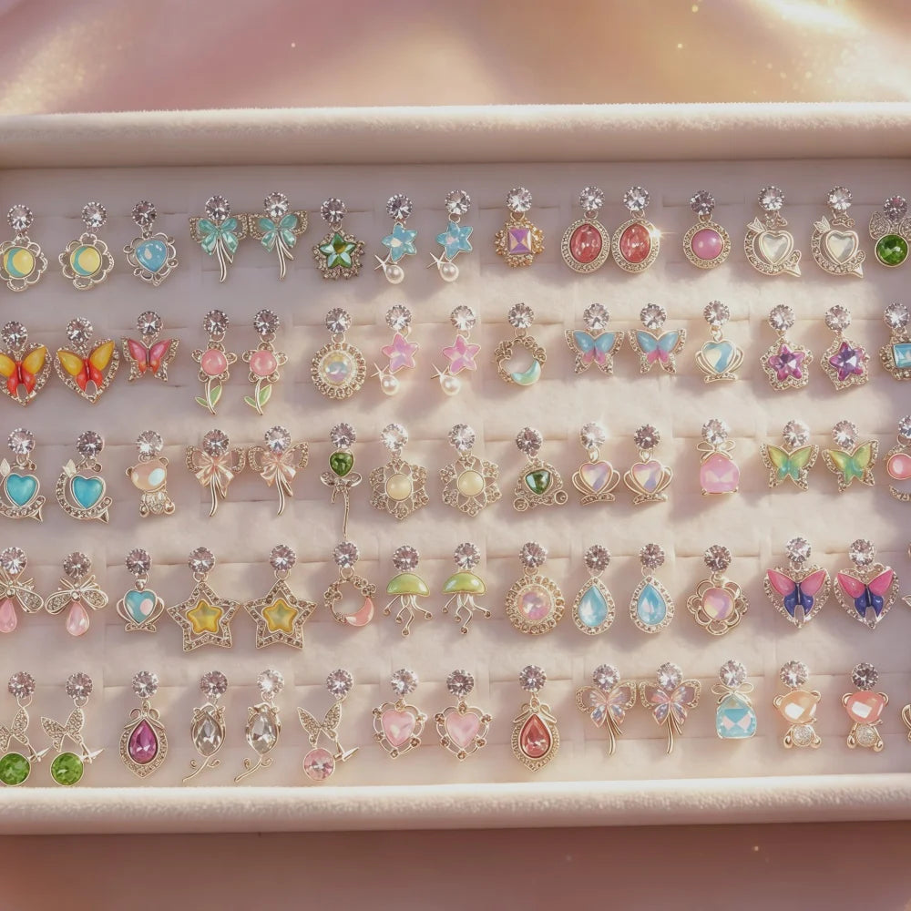 6/12/24Pairs Luxury Y2K Colorful Rhinestone Stud Earrings Set For Women Butterfly Star Mix Cute Jewelry Wedding Party Gifts