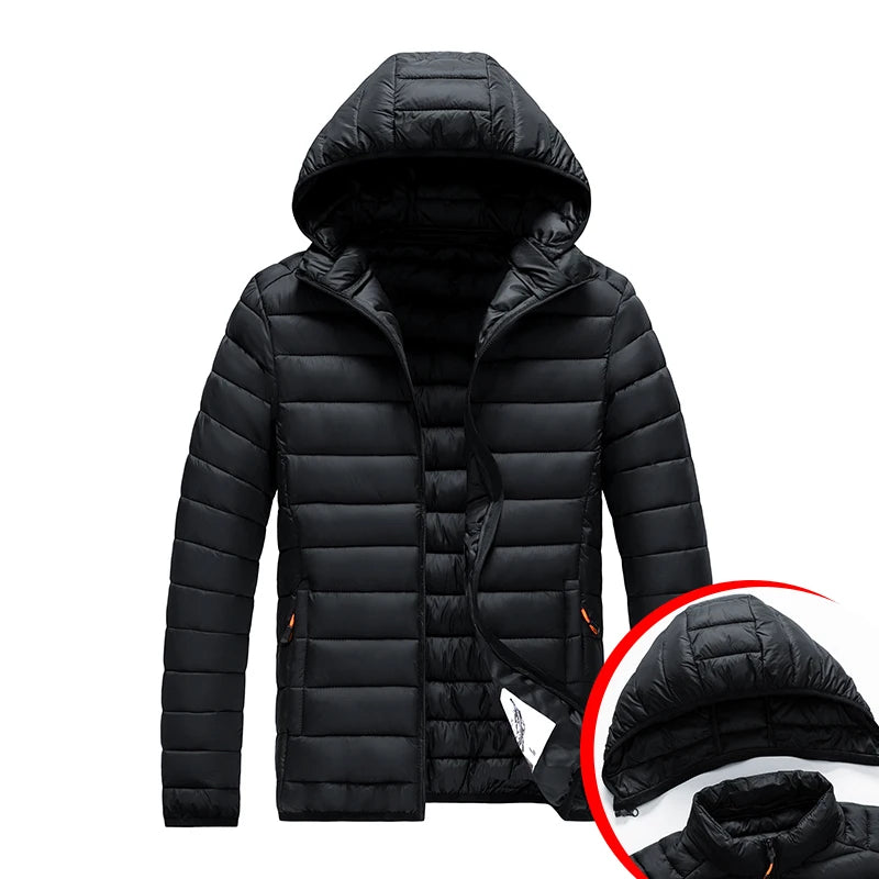 Men's Winter Windproof Warm Hooded Jacket Lightweight Cotton Stand up Collar Outdoor Sports Leisure Plus Size Coat