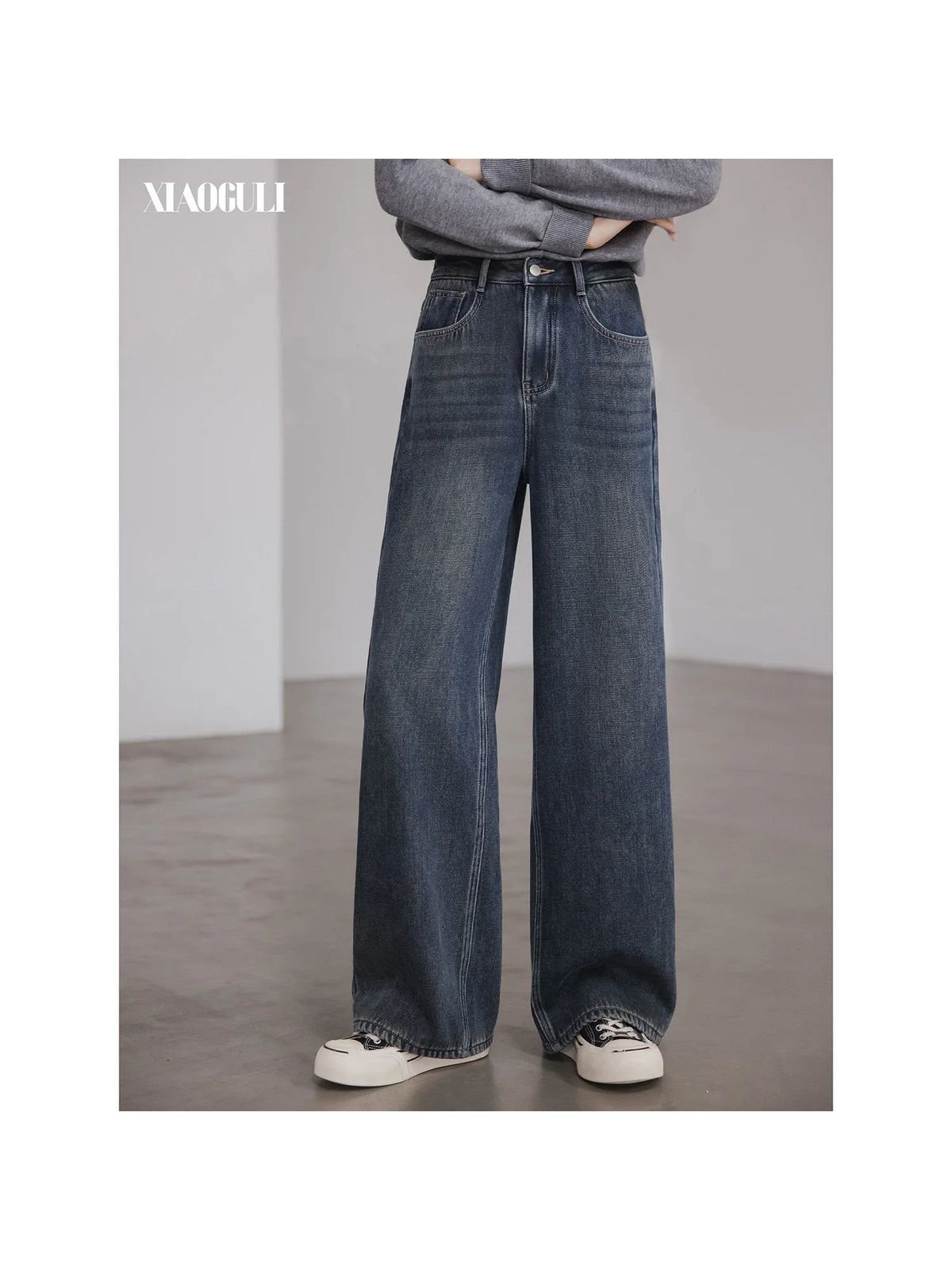 Jeans Women High Waist XIAOGULI Women High Waist Wide Leg Jeans 2026 Winter Thick Lined Warm Loose Retro Casual Ladies Daily Denim Long Pants