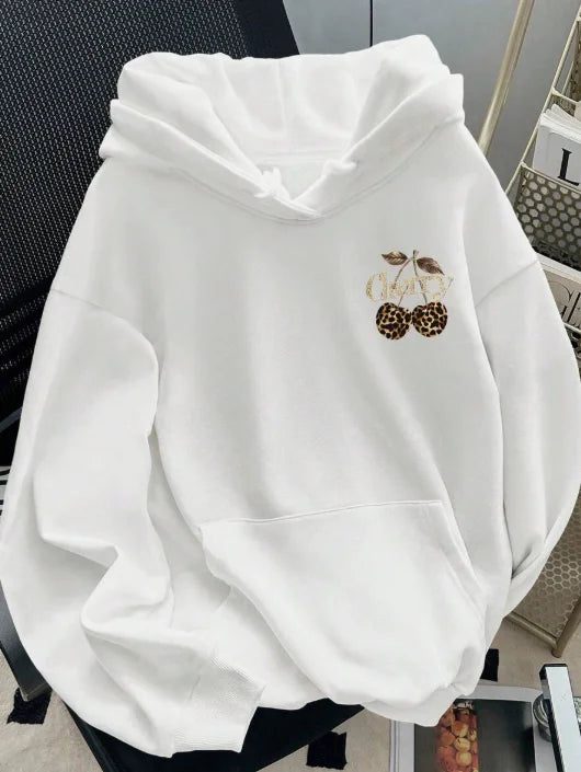 Sweatshirt 2026 Fashion New Arrival Letter Leopard Cherry Graphic Print Womens Pullover Hoodie Long Sleeve Casual Versatile Autumn Winter Sweatshirt Basic Top T Shirt