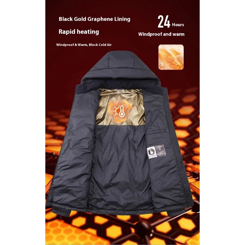 Mens Lightweight Down Jacket White Duck Feather Hooded Windproof Water-Resistant Thermal Short Coat Winter Urban Commuting