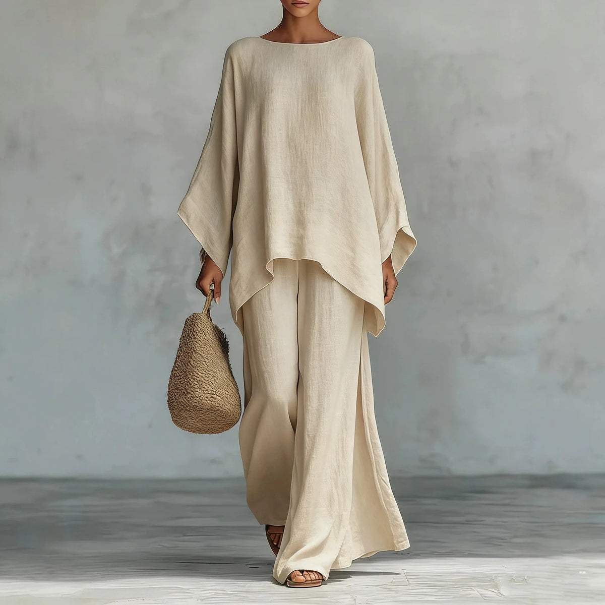 High Quality Hot Selling Wholesale Women Loose Long Sleeved Shirt Wide Leg Long Pants Set Two-piece Set Solid Color Fashion Set