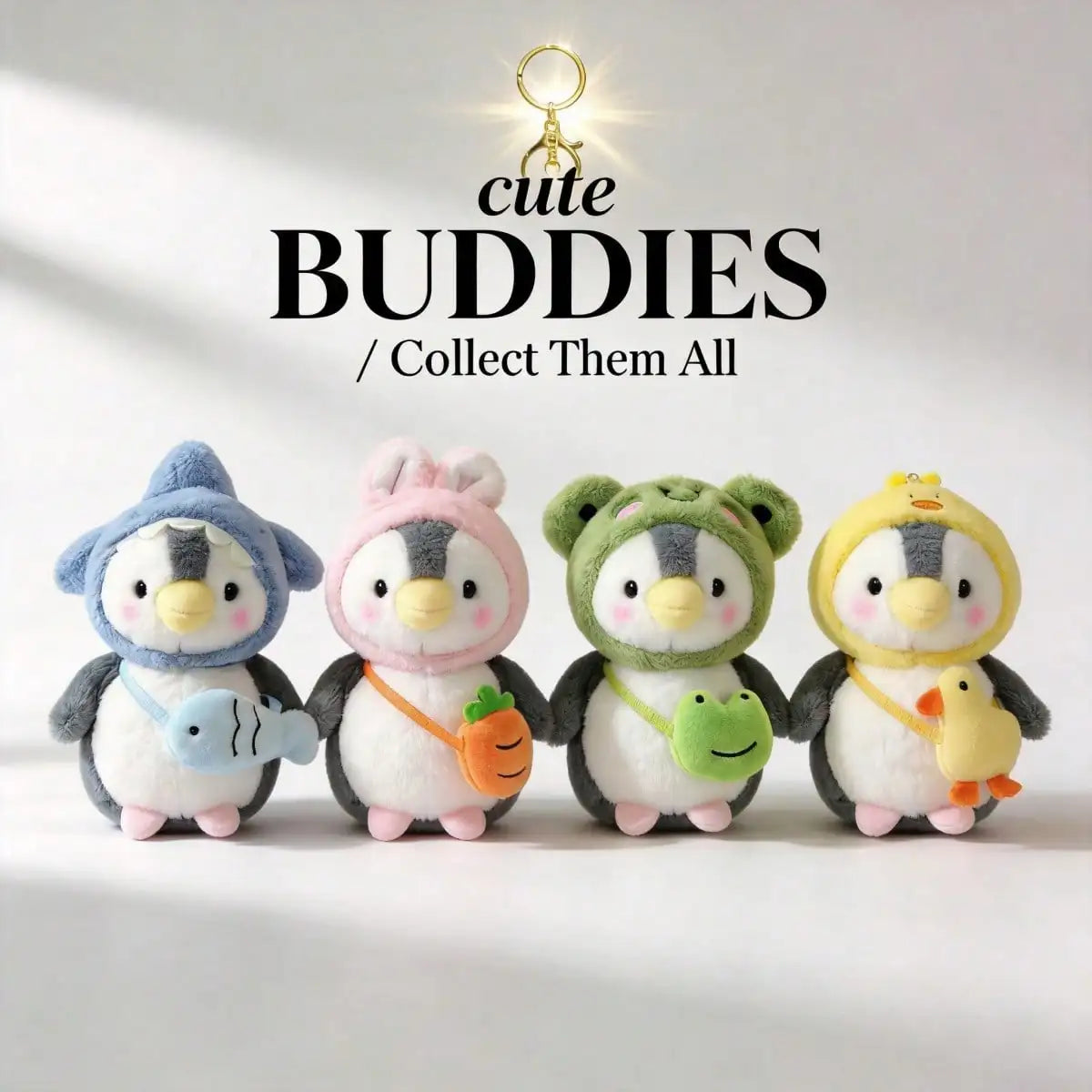 Stuffed Animals 4.8 In Penguin Plushies Toys, 4 Pcs Stuffed Animals For GF BF, Cute Girl Toy Animal Hat Backpack Accents, Whimsical Crossbody Bag Charms For Purse Birthday Holiday Gift,Keychain,Halloween