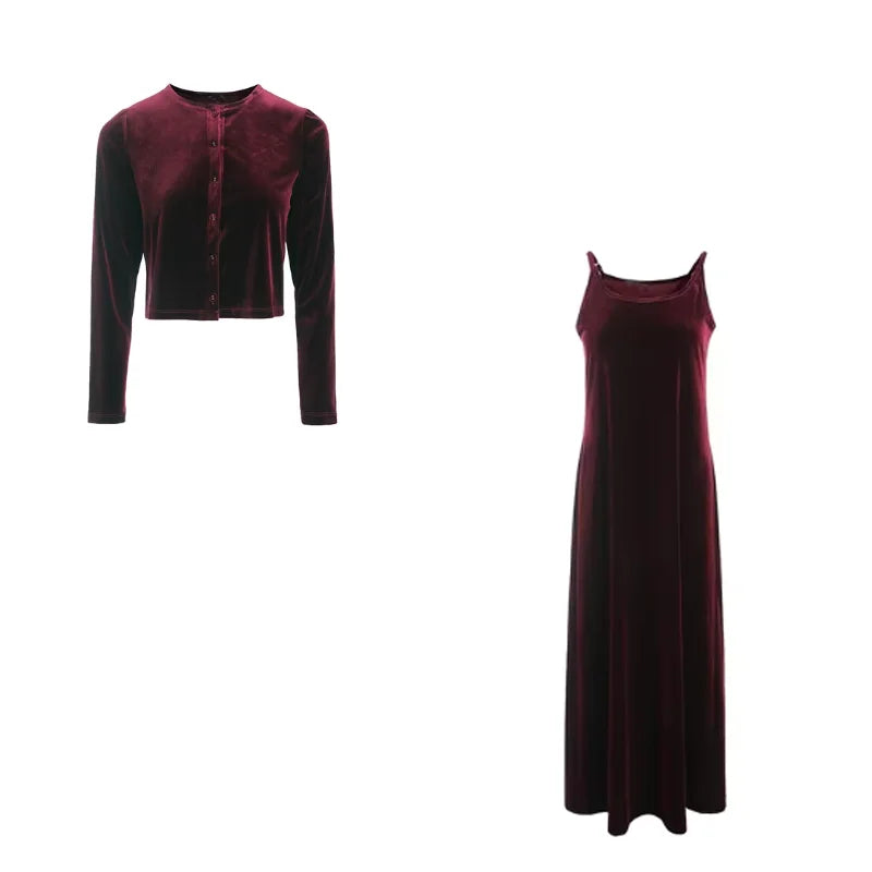 Autumn Women Casual Dress 2024 Autumn Women Solid Color Sleeveless Dress Single-breasted Long-sleeved Cardigan And Long Robes Female Casual Clothes