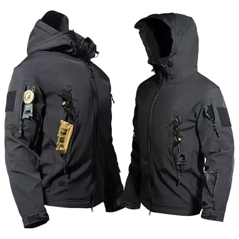 Men Winter Autumn Fleece Tactical Parkas Waterproof Cargo Jackets Windbreak Hiking Camping Climbing Softshell Casual Hood Coats