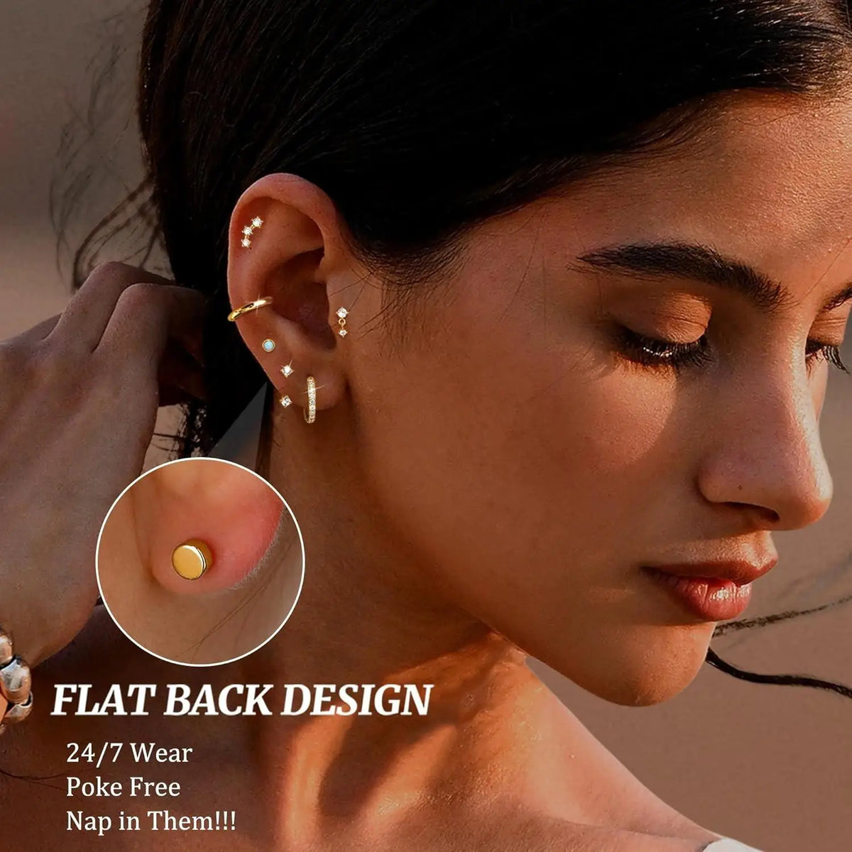 11Pairs Hypoallergenic Flat Back Earrings for Women Trendy 20G Surgical Stainless Steel Earrings 14K Gold Plated Cartilage Earring Stacks Flatback Stud Earring Sets for Multiple Piercing