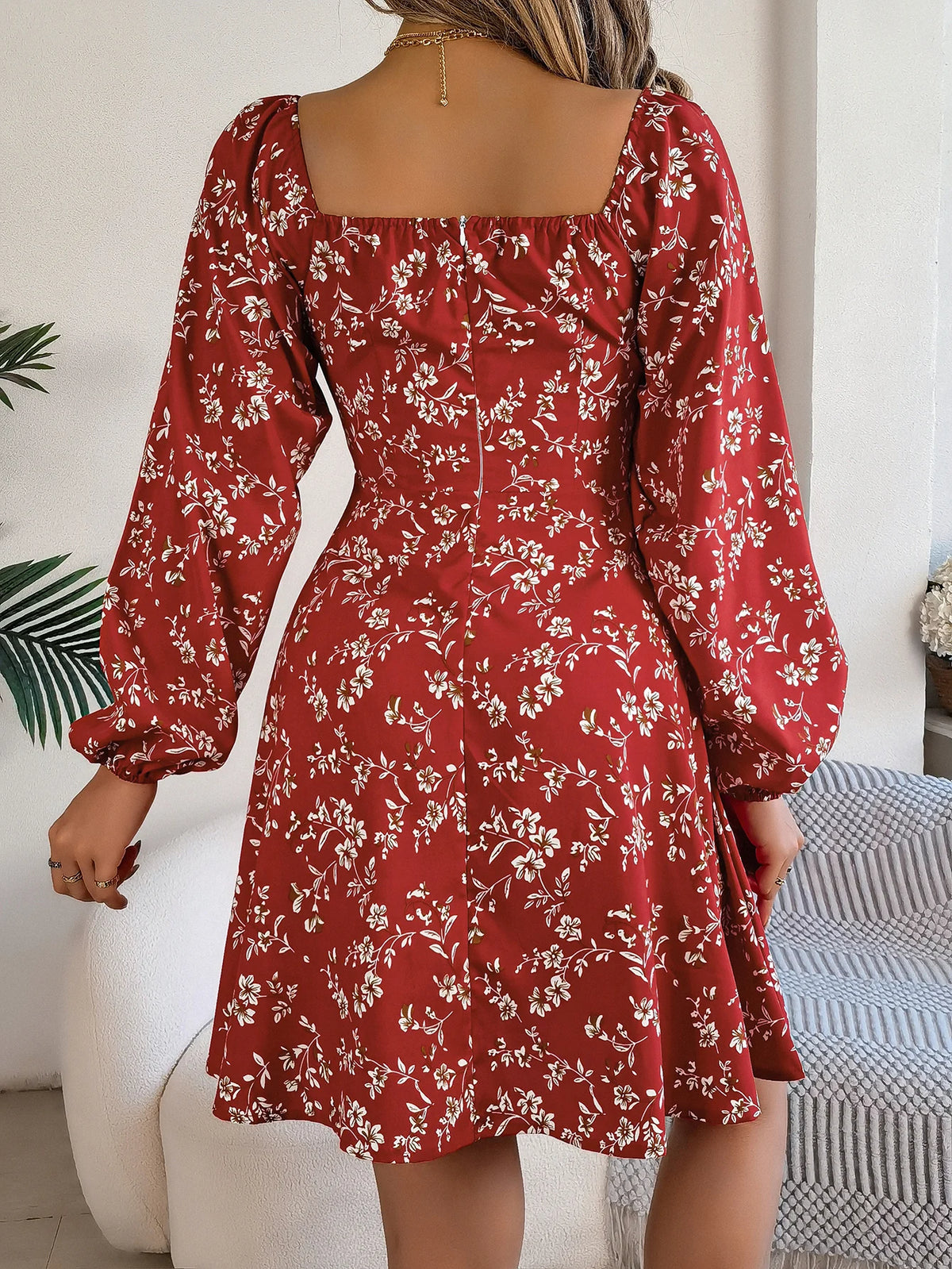 Spring Summer Flower Print Dress 2026 Vacation Drawstring V Neck Long Sleeve Midi Dresses Casual Woman Clothing