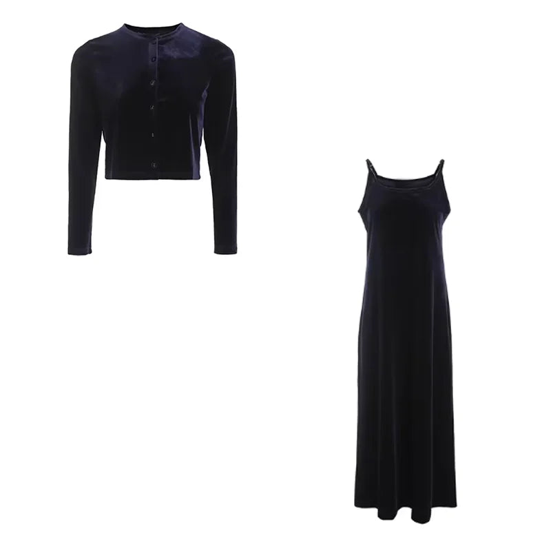 Autumn Women Casual Dress 2024 Autumn Women Solid Color Sleeveless Dress Single-breasted Long-sleeved Cardigan And Long Robes Female Casual Clothes