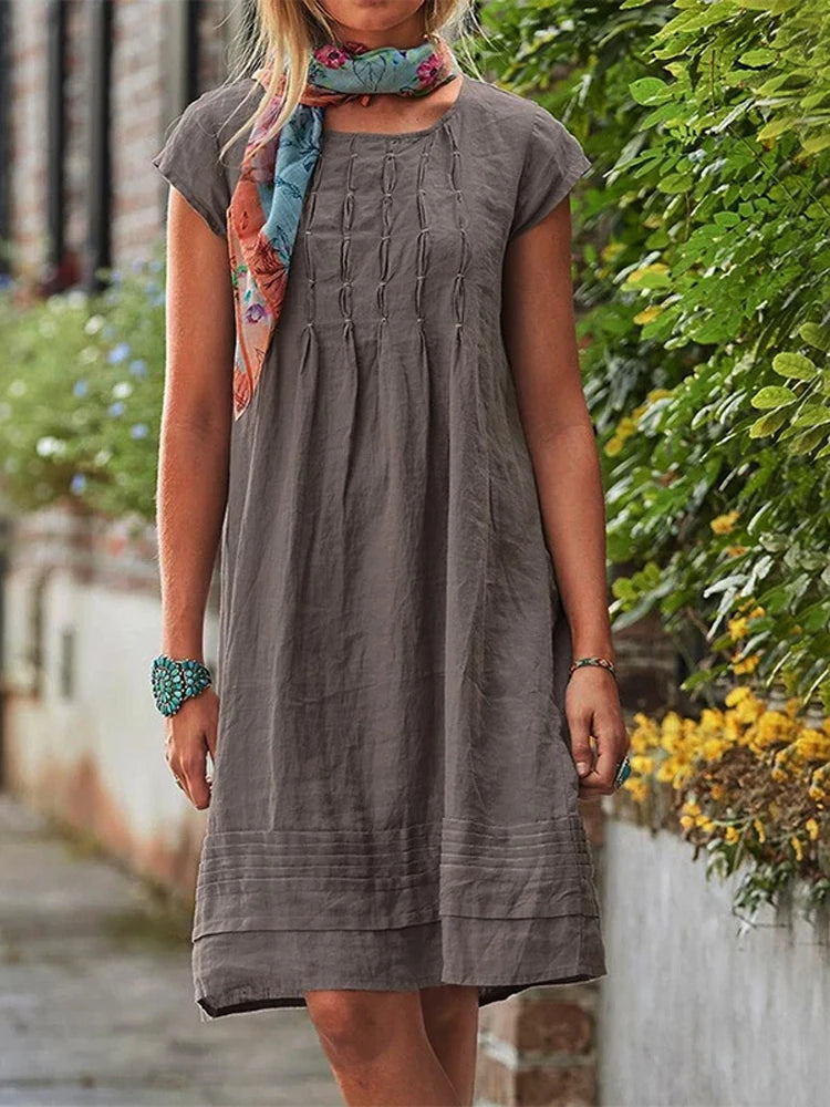 Casual Dress Women's 2022 Women's Summer Dress Casual Solid Beach Dresses For Women Elegant O Neck Short Sleeve Party Dress Robe S-5XL