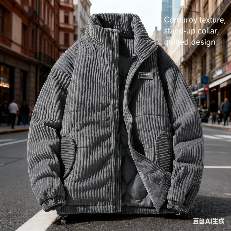Thicken down cotton-padded jacket corduroy cotton-padded high-grade men's fashion cool winter jacket cotton-padded jacket