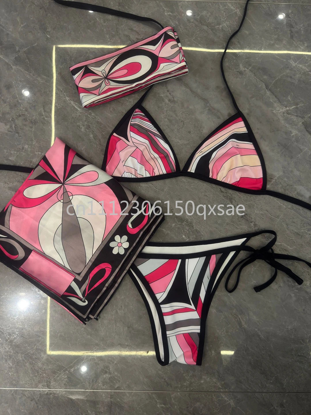 Women's Headband Scarf Bikini Sets with Letter Signature Logo Lady Sexy Bikini Sets Beachwear Swimwear