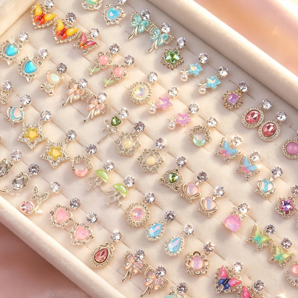 6/12/24Pairs Luxury Y2K Colorful Rhinestone Stud Earrings Set For Women Butterfly Star Mix Cute Jewelry Wedding Party Gifts