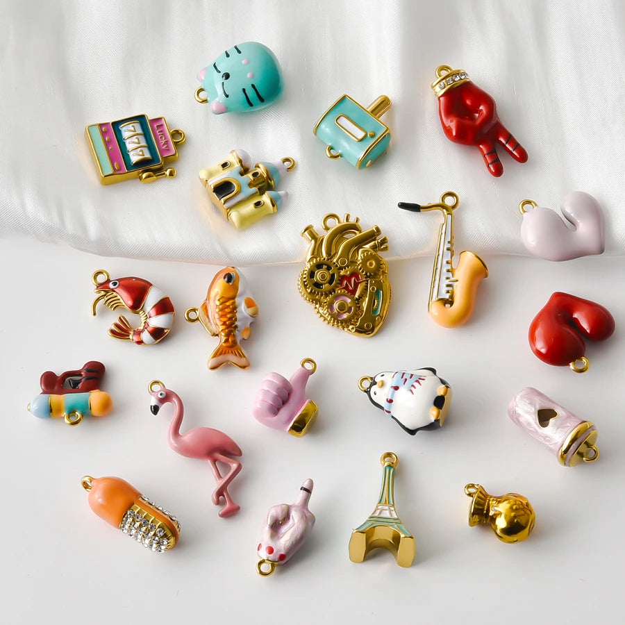 6Pcs Gold Color 316 Stainless Steel Lobster Flamingo Penguin Pendant Heart Fish Capsule Money Bag Pendants DIY Jewelry Making
