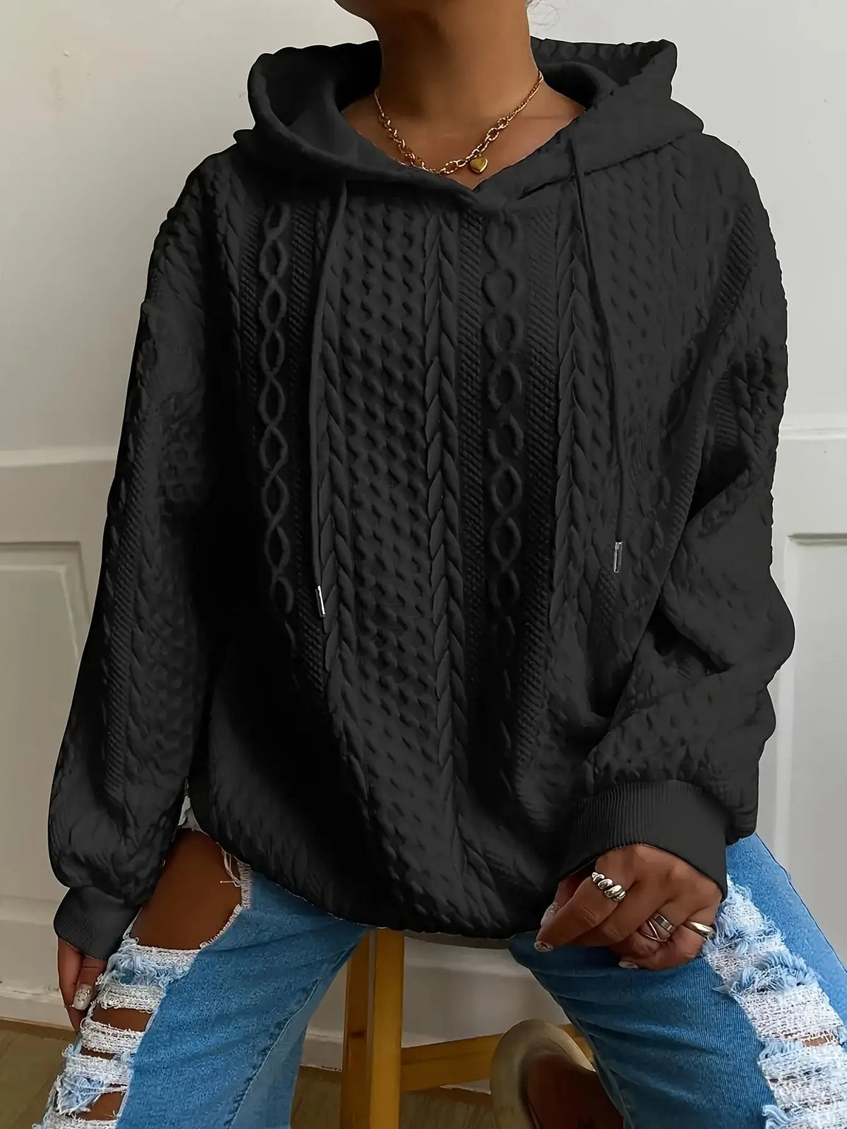 Fashionable Large Size Women's Long Sleeve Hoodie Twist Casual Sweatshirt Loose Fit 2026 European And American Export Garment