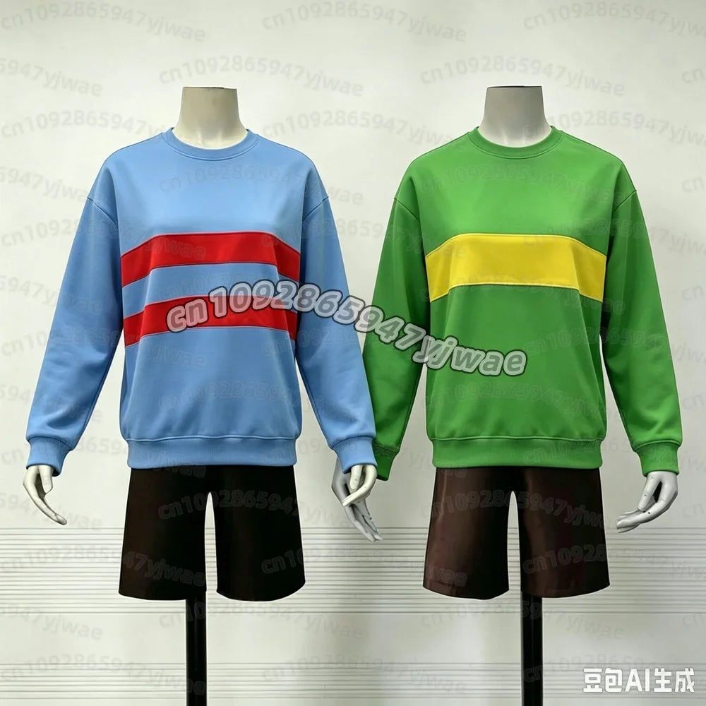 Deltarune Undertale Kris Cosplay Hoodies Long Sleeve Fashion Hooded Sweatshirt Men Women Clothing Green Yellow Striped hoodies