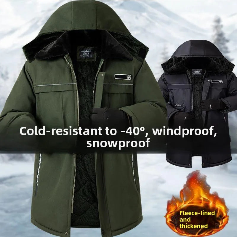 Thickened Fleece Winter Parka Labor Protection Anti-Cold Clothes for -40 Degrees Windproof Waterproof Long Jacket Workwear