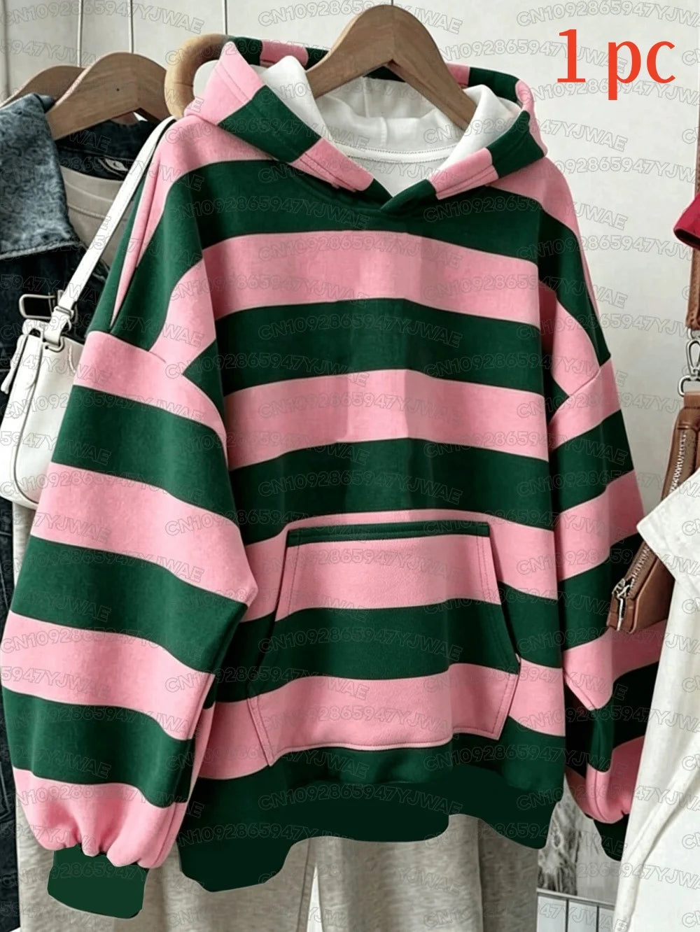 Autumn and Winter Women's Men's Colorblock Casual Daily Hooded Sweatshirt Striped Print Hoodies Y2K Sweatshirt