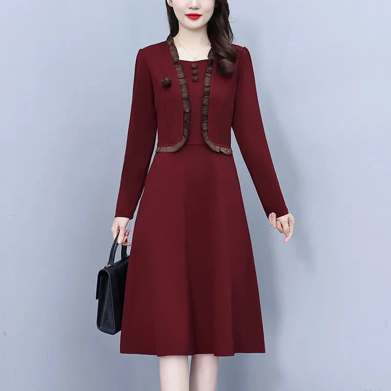 Temperament Solid Color Long Sleeve Casual Dresses Buttons Office Lady Dresses Autumn Fashion Women's Clothing