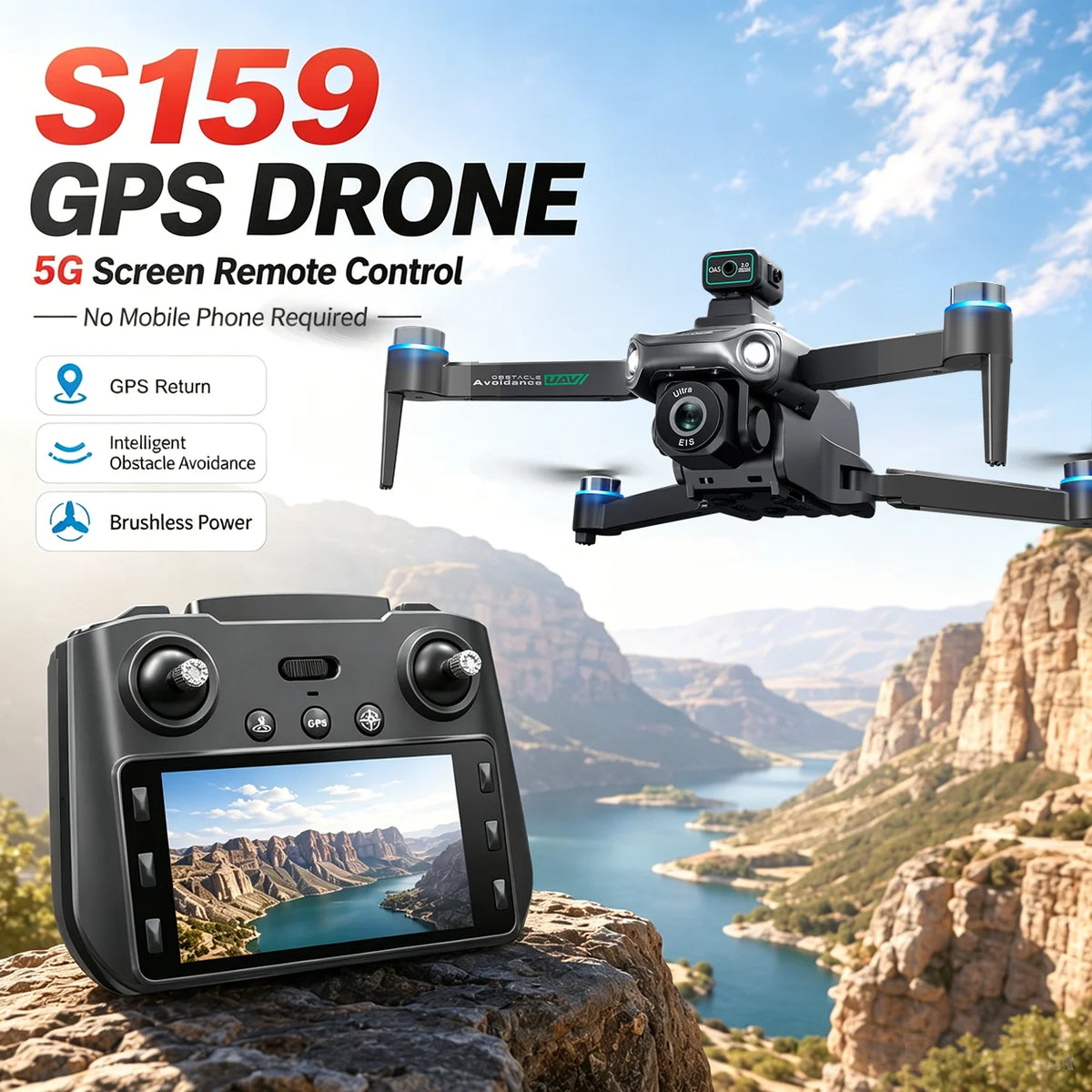 ZNLYRION S159 Brushless GPS Drone with 8K Camera 5G FPV Optical Flow Hover and 20Mins Flight Time