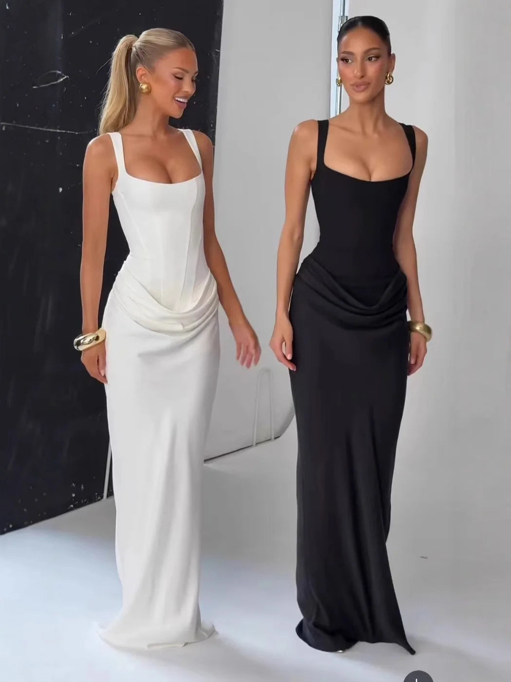 Dress Bandage Evening CHNMR Sexy Backless Ruched Maxi Dress for Women U-neck Sleeveless Bandage Bodycon Black Long Dresses Lady Evening Party Gown