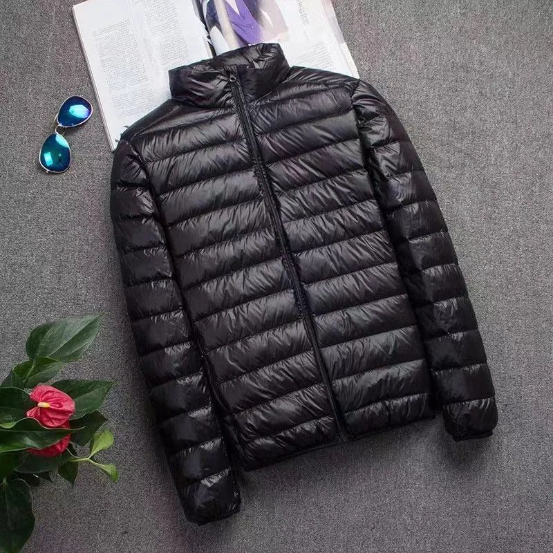 0-10℃ Men's Winter Jacket Ultra Light Duck Down Jackets Portable Hooded Puffer Feather Thin Parkas Windproof Outerwear Coat 5XL
