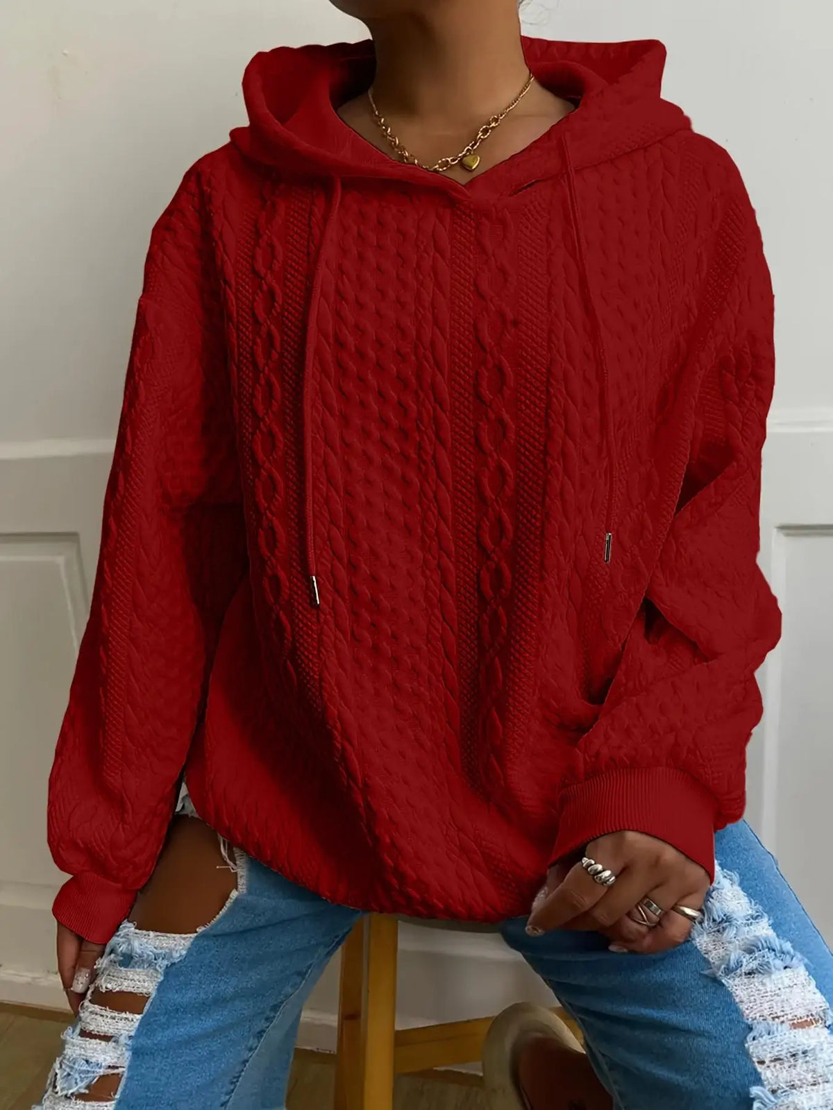 Fashionable Large Size Women's Long Sleeve Hoodie Twist Casual Sweatshirt Loose Fit 2026 European And American Export Garment