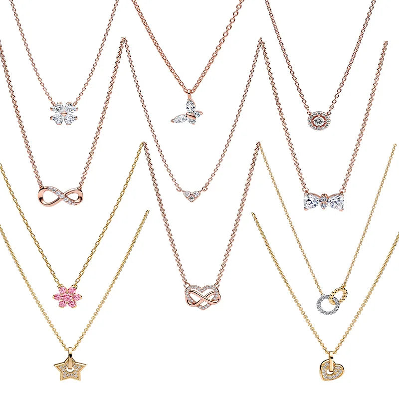 2026 New 925 Simple Fashion Gold Rose Gold Star Plum Blossom Butterfly Necklace Jewelry Gift