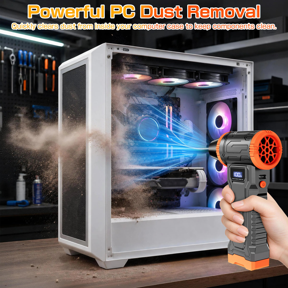 Car Vacuum Cleaner Air Duster Turbo Fan Air Blower Electric Dust Collector Cleaning Tools Hair Dryer Auto Accessories for Home Outdoors Camping Truck Trailer RV Universal Fan