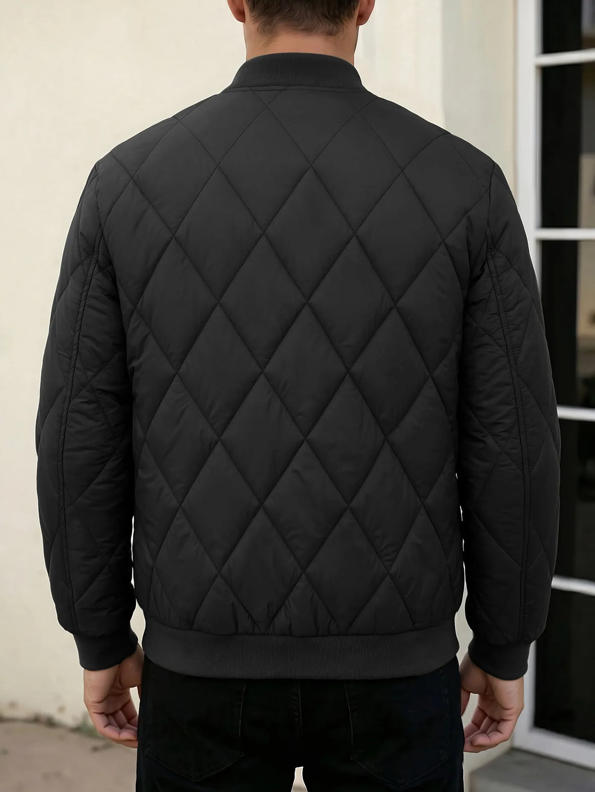 Lightweight Men Diamond Quilted Er Jacket Zip Up Baseball Collar Casual Windproof Padded Coat For Autumn Winter
