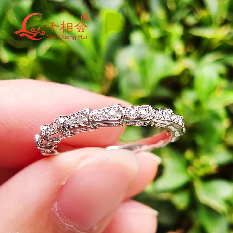 Snake shape 2mm width Sterling 925 Silver melee Moissanite Ring women Diamonds Male fine Jewelry gift wedding dating
