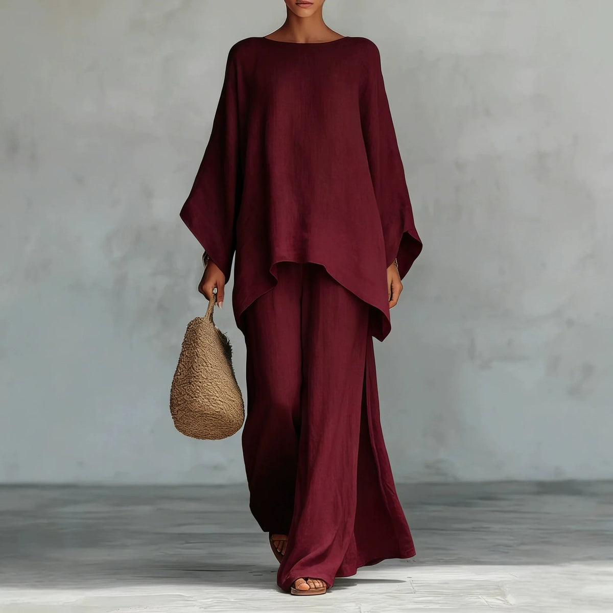 High Quality Hot Selling Wholesale Women Loose Long Sleeved Shirt Wide Leg Long Pants Set Two-piece Set Solid Color Fashion Set