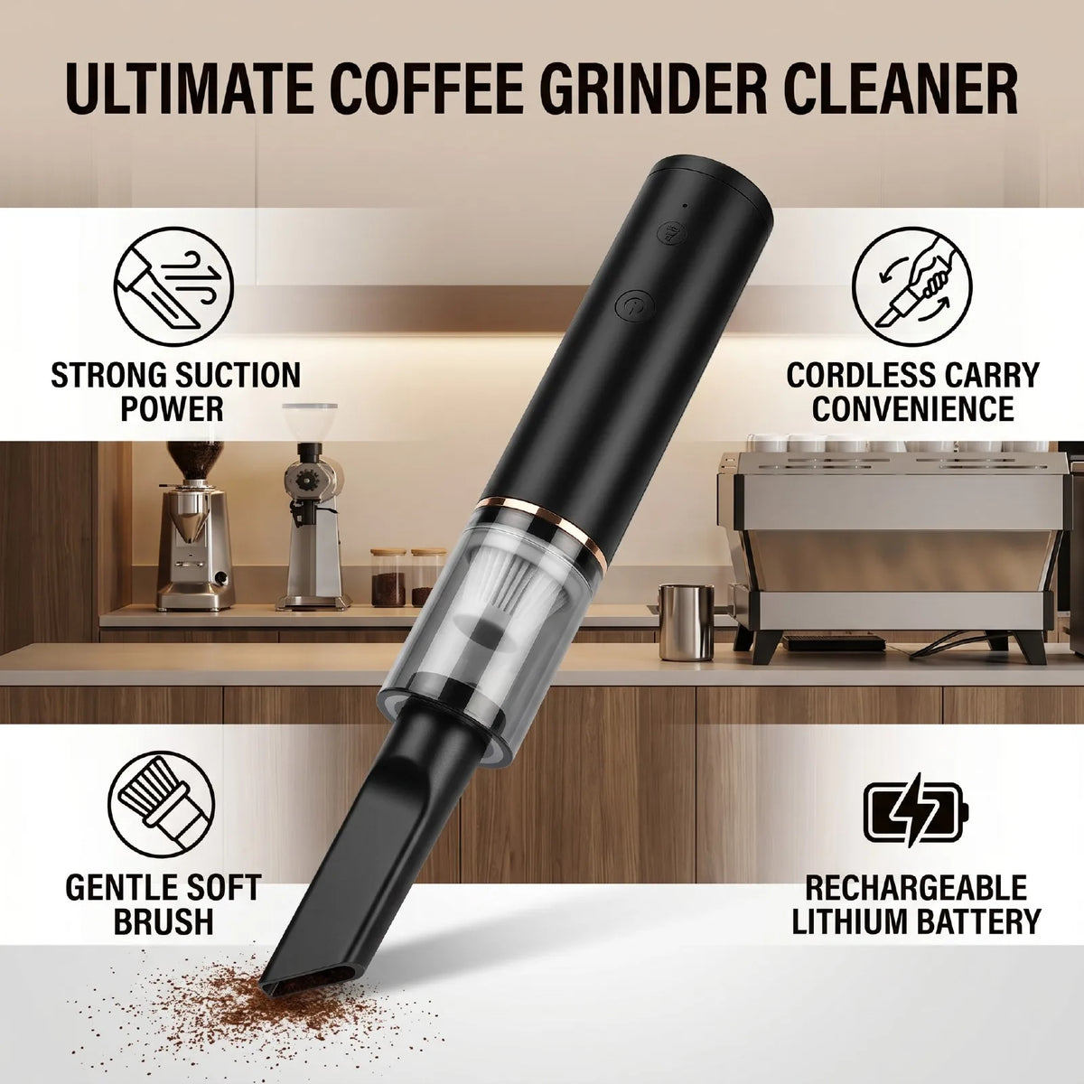 Mini Coffee Grinder Vacuum Cleaner Handheld Cordless Rechargable Soft Brush Coffee Powder Cleaner for Home Travel Use