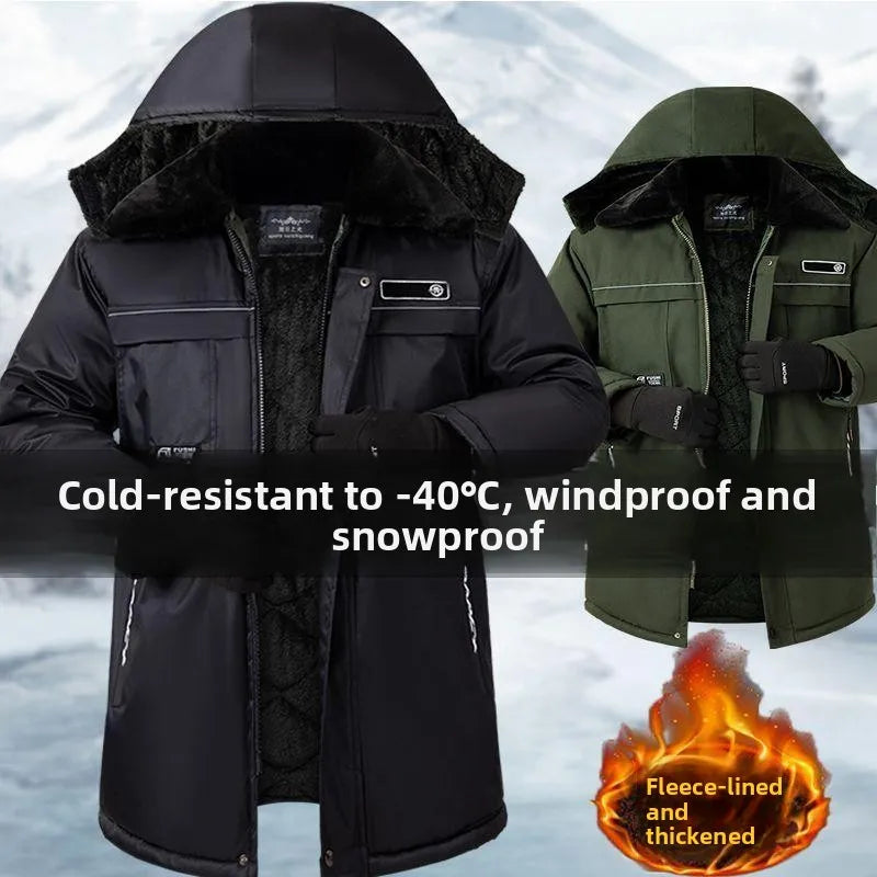 Thickened Fleece Winter Parka Labor Protection Anti-Cold Clothes for -40 Degrees Windproof Waterproof Long Jacket Workwear