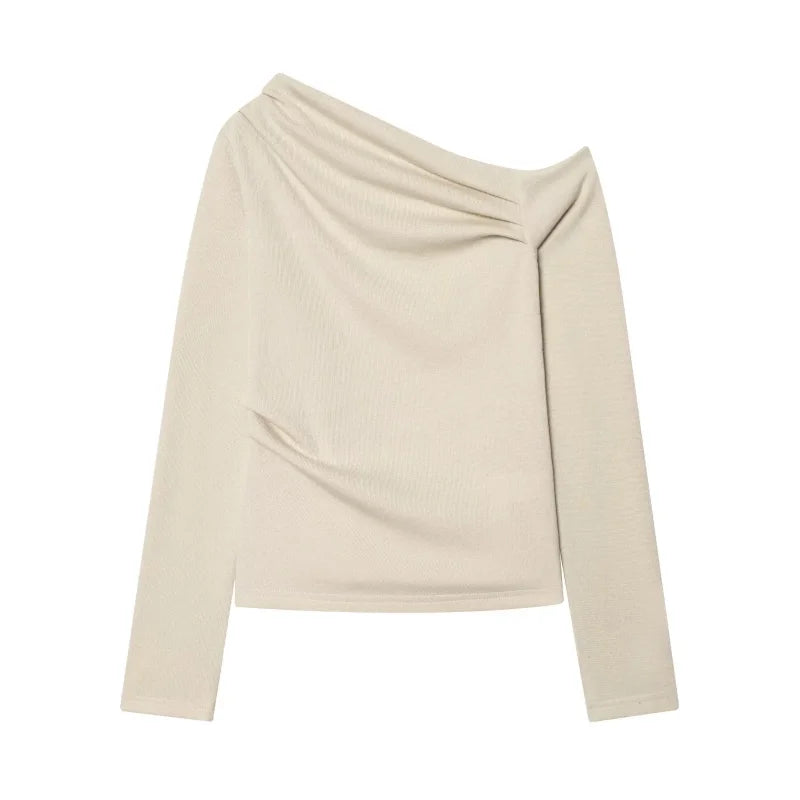 2026 Women's Autumn Matching 2 Piece Set Long Sleeve Ribbed Asymmetric Designer Style Pleated Top And Pants Chic Lady Streetwear