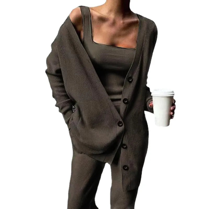 Autumn and Winter Women's Cross-border Knitting Amazon Western Women's Jacket Vest Pants Three-piece Set